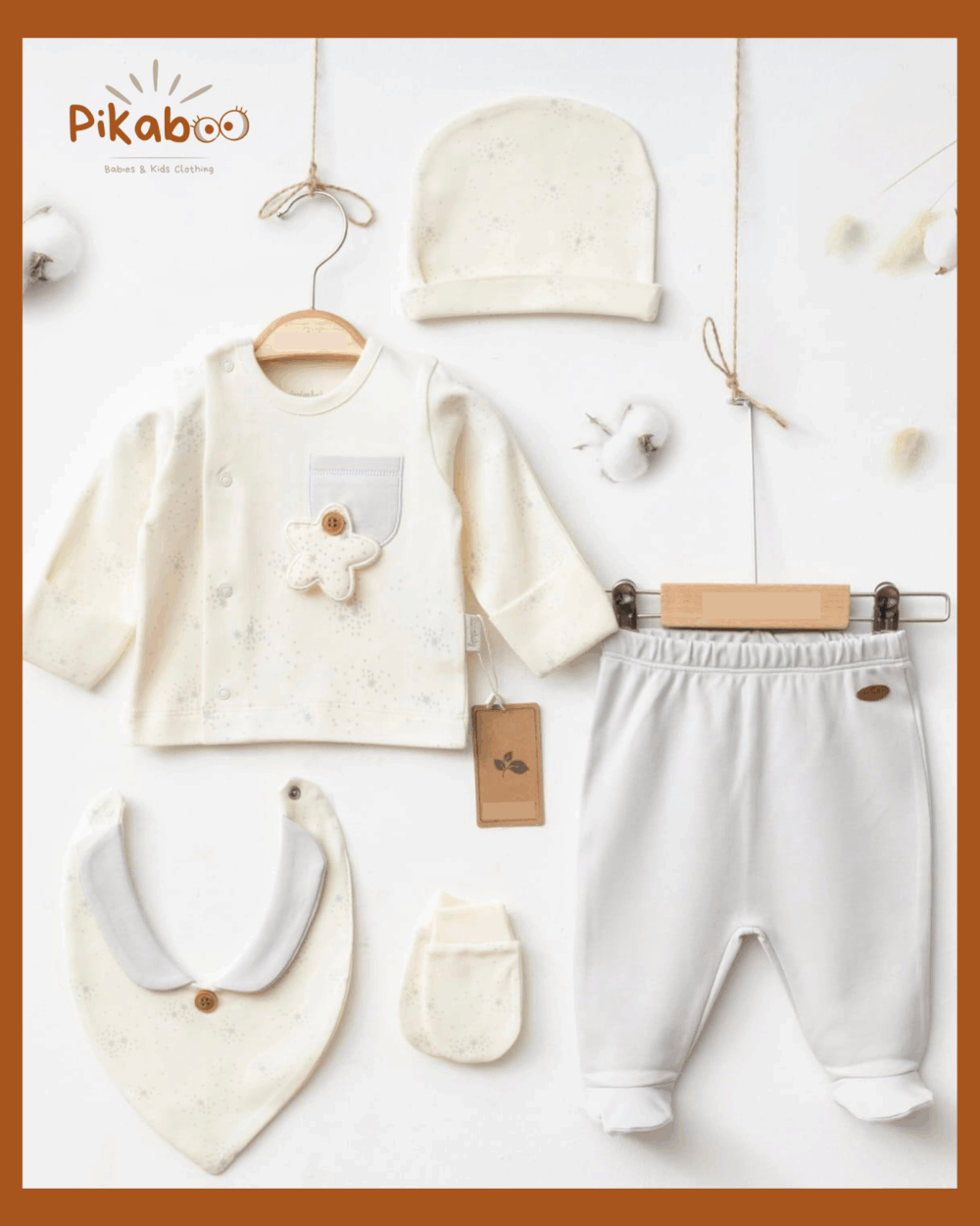Coffret Bébé 5 Pièces Doux en Coton avec bavoir à col et petite étoile