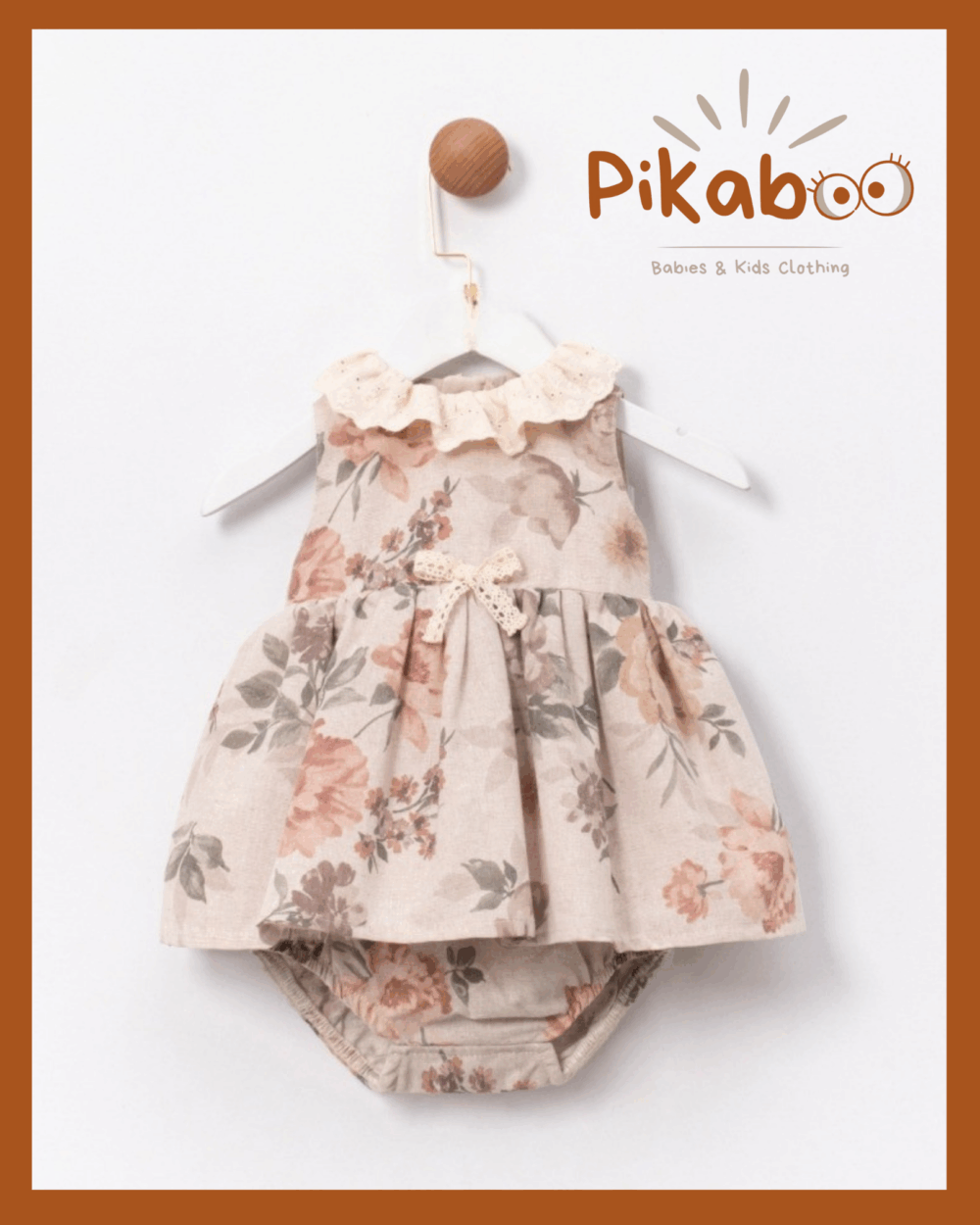 Robe toucher lin fleurie avec culotte assortie et détails en dentelle