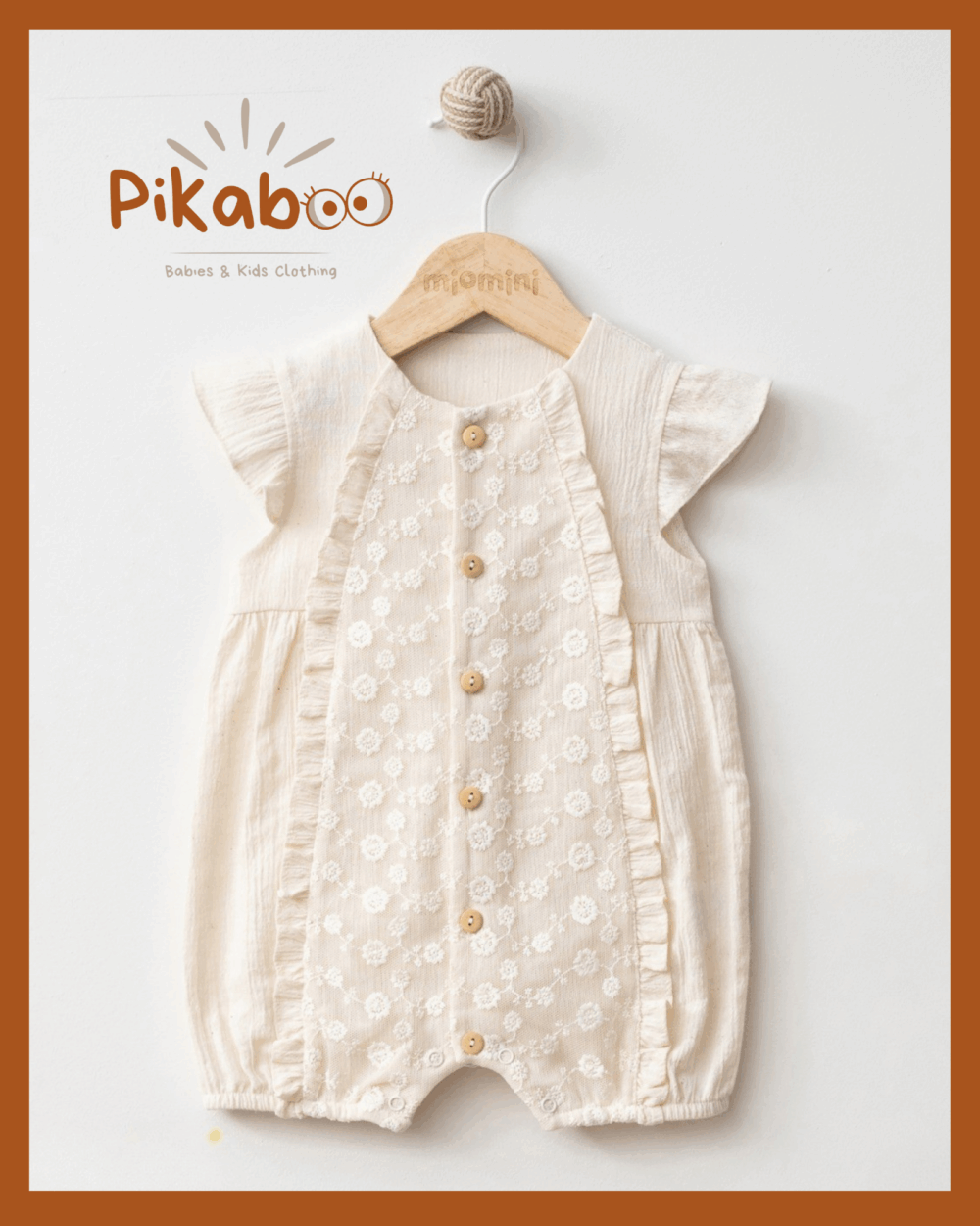 barboteuse sans manches écrue effet lin avec boutons et dentelle fine