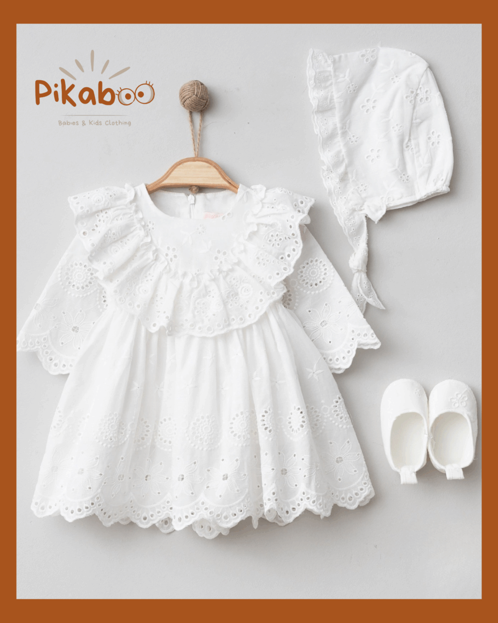 Tenue grand événement bébé 3 pièces en dentelle anglaise blanche